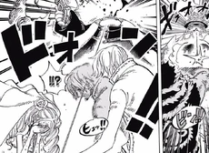 Katakuri intenta asesinar a Sanji con una de sus grageas.