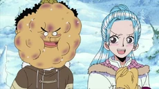 Vivi y Usopp, en Drum, con Usopp golpeado por Vivi para mantenerse despierto.