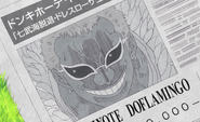 Avis de recherche de Doflamingo dans un journal.