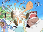 Luffy derrotando a los Boinas Blancas