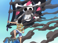 Luffy Protects Hiriluk's Flag