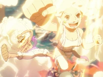 Bonney transforms to assist Luffy.