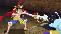 Durandal bloqué par Luffy à mains nues