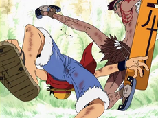 Wiper golpea a Luffy