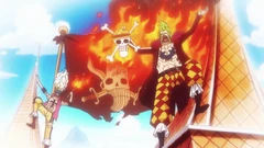 Bartolomeo quema la bandera de los Piratas del Pelirrojo en Gartel