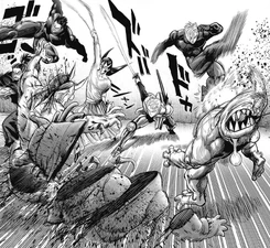 L'Escadron Privé de Rupin et les trois héros combattent ensemble.