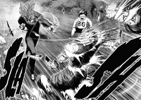 Garou using Bomb's Whirlwind Iron Cutting Fist to slice Royal Ripper into pieces after once observing the technique beforehand.