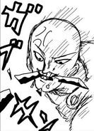 Saitama chomping down on Sonic's weapon