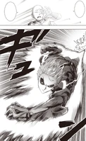 Genos charges at Saitama after blinding him.