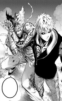 Garou grabs Genos' arm