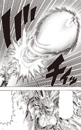 Genos clashing with the fusion monster using True Spiral Incineration Cannon