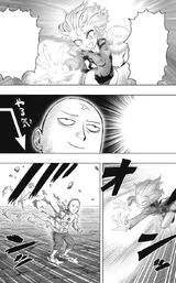 Tatsumaki destroying Saitama's jacket.