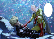 Saitama telling Genos that he has become stronger.