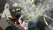 Genos defends a little girl from Deep Sea King's deadly acid spit.