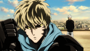 Bang gives advice to a nervous Genos