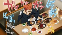 Garou binge eats a massive meal.