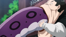 Pig God stretching his mouth to swallow Eyesight, a relatively large monster.