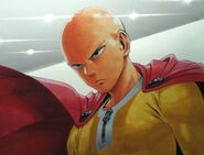 Saitama looking serious with his original cape colour