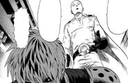 Saitama stops Genos from destroying the area.