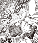 Saitama angrily punches Orochi's biomass away.