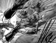 Saitama blocking Boros' punches.