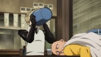 Genos drinking udon