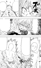 Tatsumaki exerts her telekinesis on Saitama who easily resists the ability.