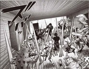 Many monsters attacking Narinki's Private Squad and Atomic Samurai's disciples along with Devil Long Hair