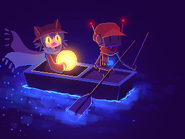 Niko riding in a boat