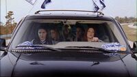 Brooke, Rachel, Haley, Peyton and Bevin sit in an awkward silence while traveling to the game.