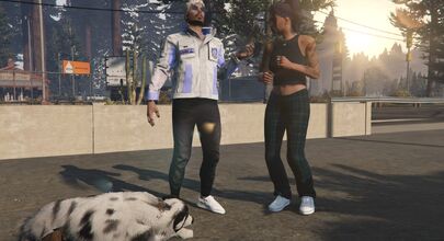 Etta with Sean Deane and Aurora in the parking lot of GoGo's Diner