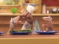 Oobi and Uma finish their food...