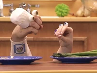 ...but Uma won't try asparagus.