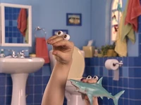 Uma with a toy shark