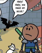 Blackwing and Mr. Scruffy express their opinion on the relative maturity of party members.