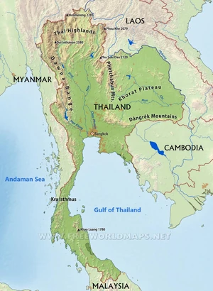 Thailand. Physical map.