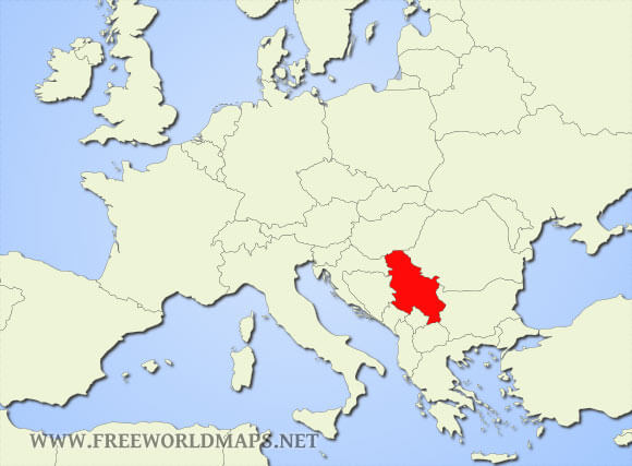 Map showing the geographical position of Vojvodina (Serbia) within Europe.