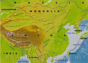 China. Physical map.