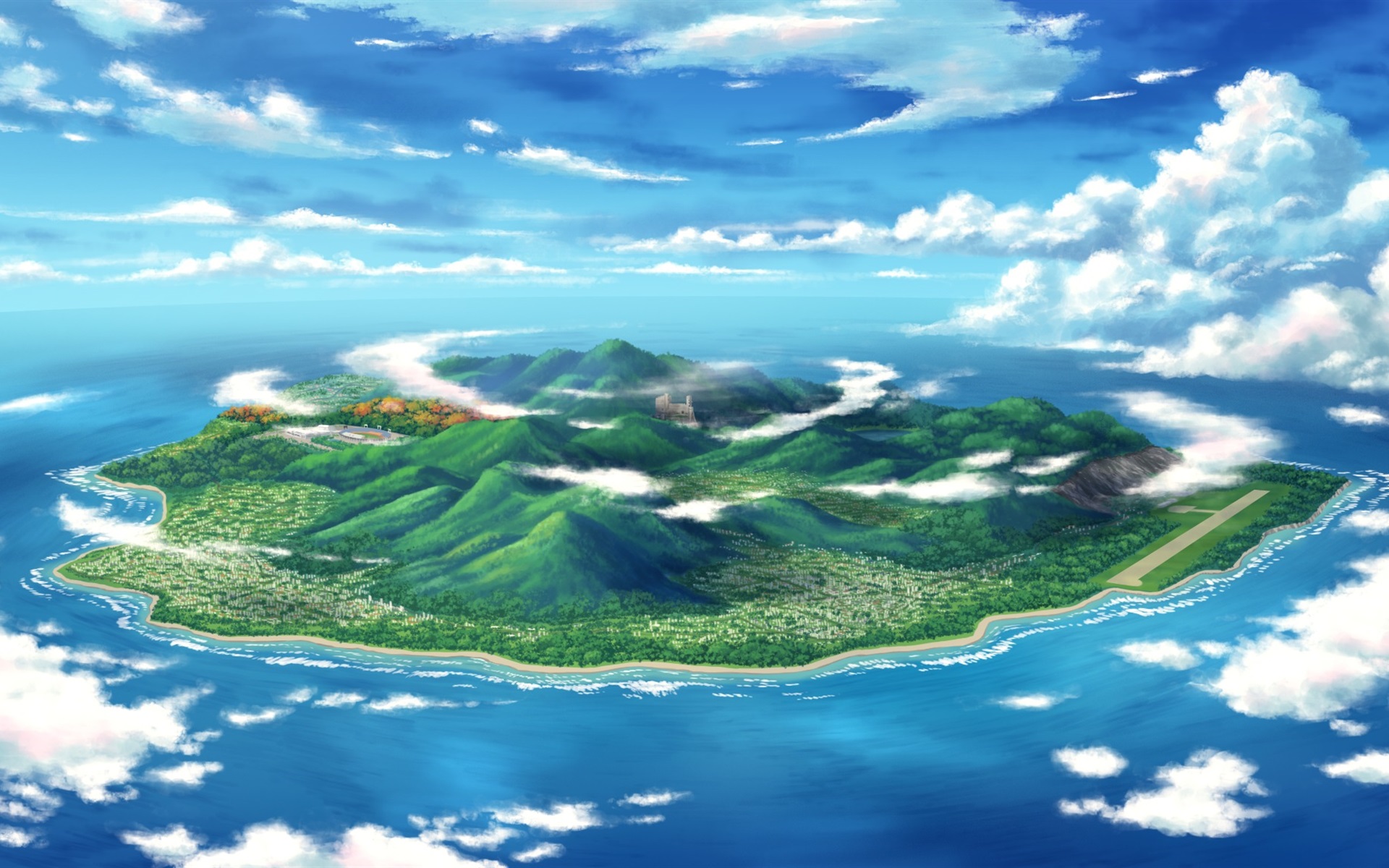 An Anime Inspired Flying Island Over The Ocean, Clean Blue Color, Ai  Generated Image Stock Photo, Picture and Royalty Free Image. Image  202189476.