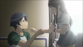 Kyousuke grabbing Black Hair Kirino's arm in a dream - S01E01 - m00 s44