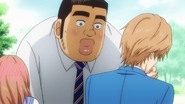 Makoto and Rinko laughing at Takeo for being too close