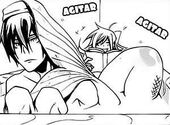 Wakasa y Tatsumi en el baño