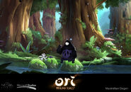 Artwork of Ori and Naru eating berries by Maximilian Degen