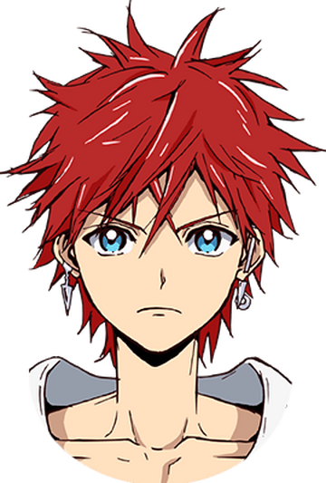 Charming anime boy with red hair and yellow eyes
