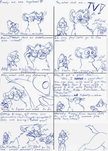Comic starring Bianca, Hunter, and Kiara, based on actual past playtime (2006).
