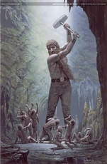 Aulë çocuklarını yok etmeye hazırlanıyor (Ted Nasmith)