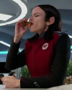 Alara Kitan takes a shot of Xelayan tequila.