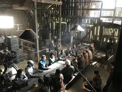 The crew films inside the set of the ' hideout.