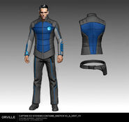 A concept sketch of Mercer by the show's wardrobe designer Joseph Porro and illustrator Luca Nemolato. Note the name is "Ed Stevens", which was changed only late in production.