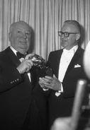 Hitchock at the 40th Academy Awards receiving the Irving G. Thalberg Memorial Award